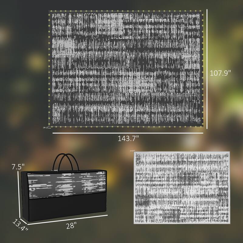 Outsunny Reversible Outdoor Rug Carpet with LED Lights, 12' x 9' PP Straw Rug, Portable RV Floor Mat - 9' x 12'