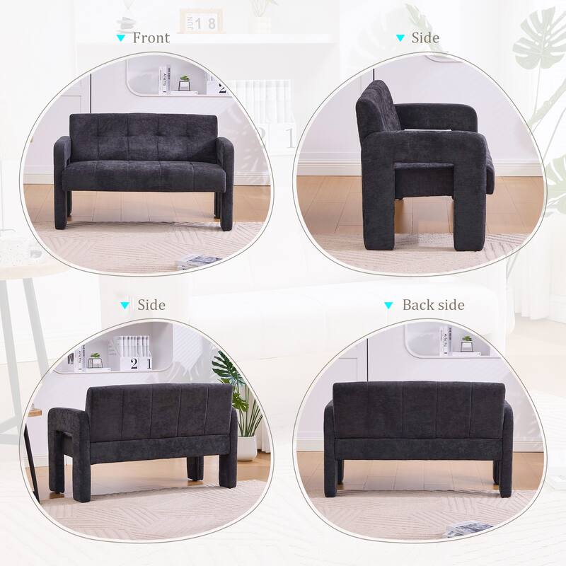 Modern Double Armchair Upholstered 2-Seater Sofa with Dual Armrests, Chenille Fabric Compact Couch for Living Room