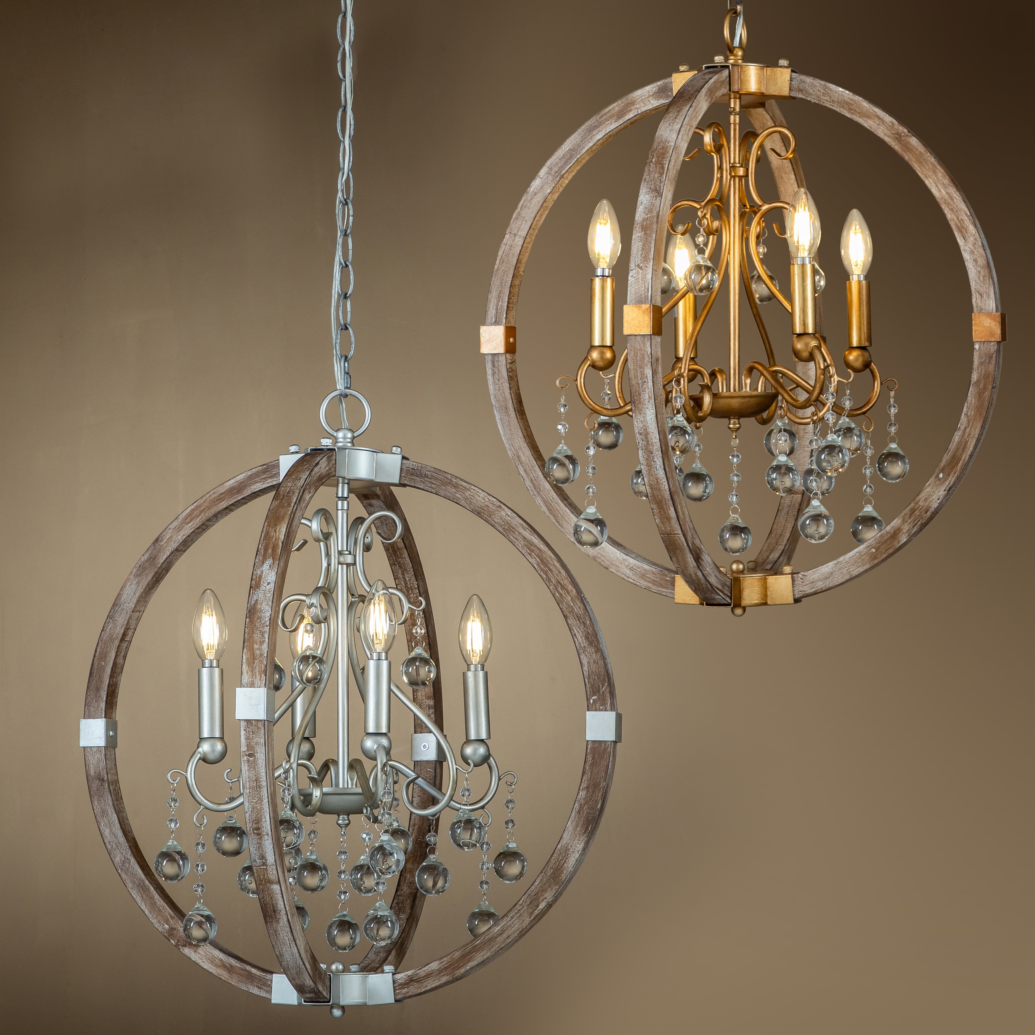 4 Light Farmhouse Wood Globe Chandelier 