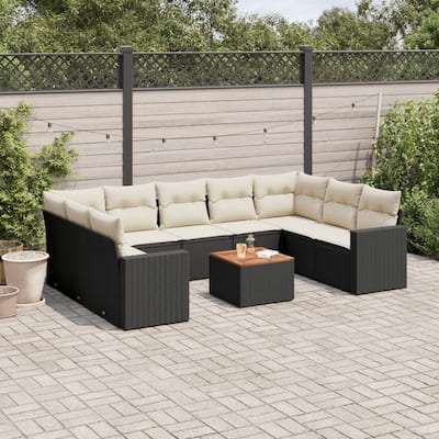 vidaXL Patio Sofa Set with Cushions Outdoor Furniture 10 Piece Poly Rattan - 21.7 x 21.7 x 14.6