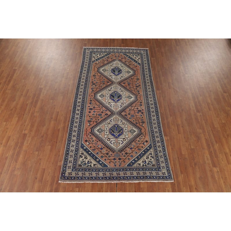 Geometric Bakhtiari Vintage Persian Area Rug Hand-Knotted Wool Carpet - 5'0" x 10'0"