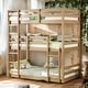 preview thumbnail 2 of 18, Rubber Wood Detachable Triple Twin Bunk Bed with Two Built-in Ladders,Guardrails,Kids and Baby