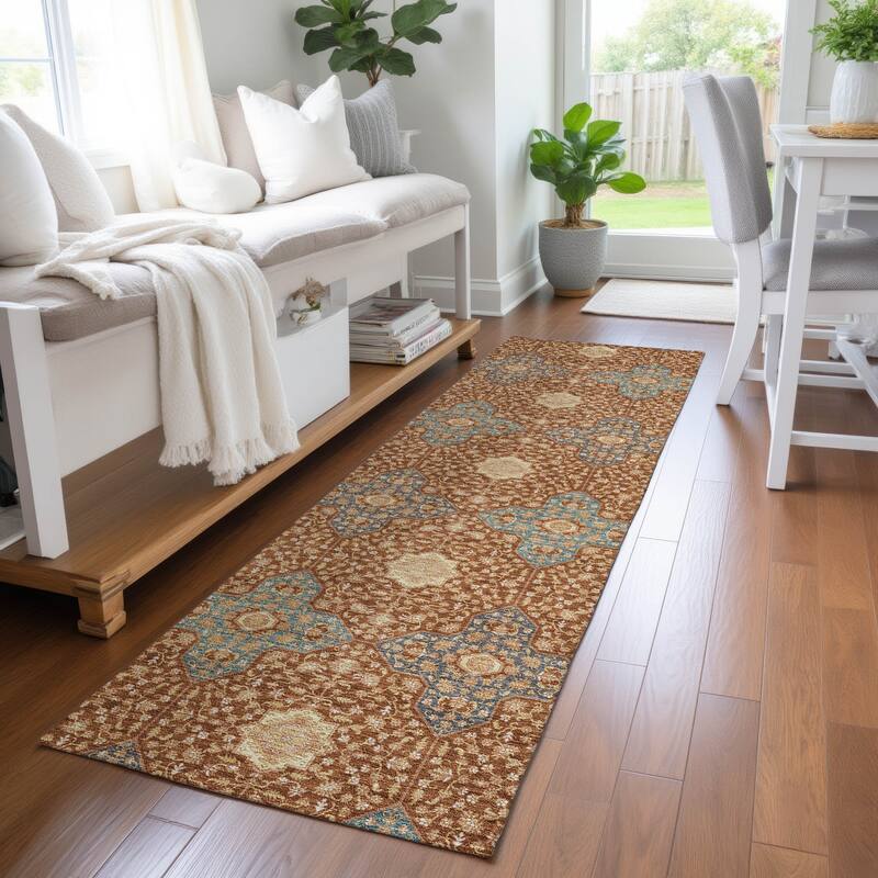 Machine Washable Indoor/ Outdoor Traditional Columbus Chantille Rug