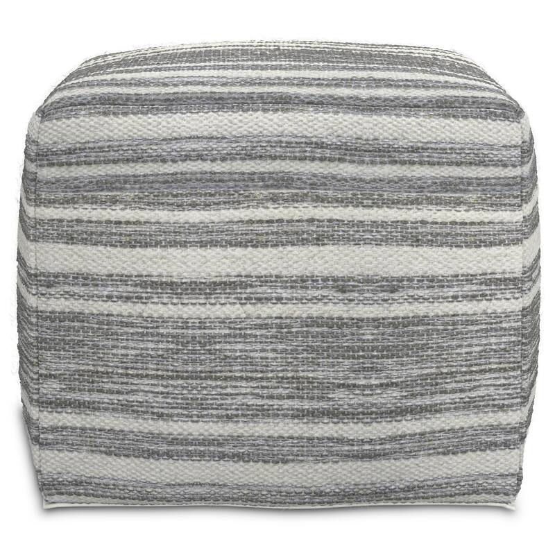 WYNDENHALL Eleanor Contemporary Square Woven Pouf in Black Melange, White Wool