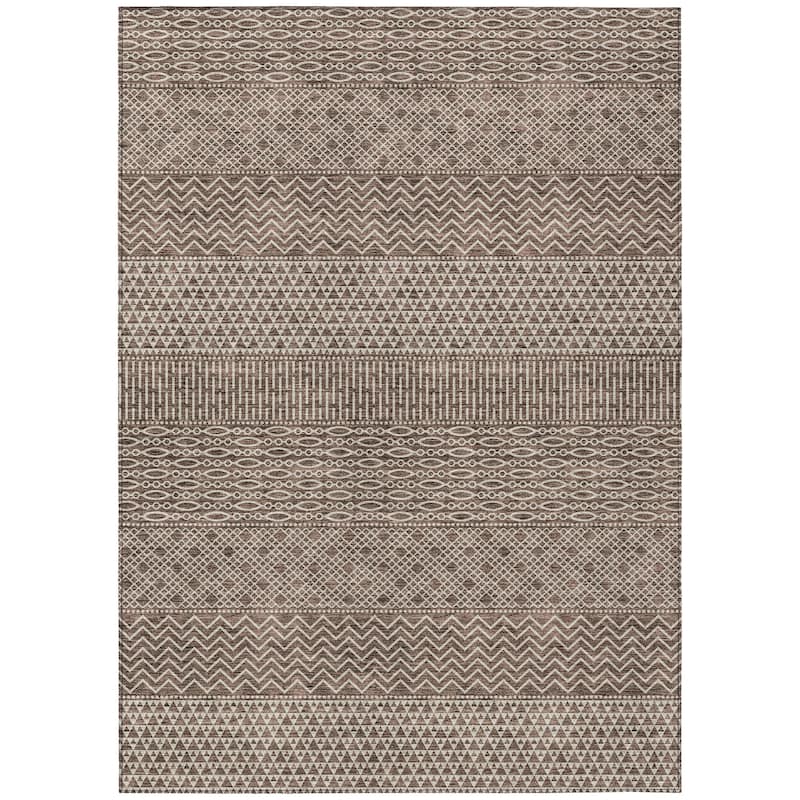 Machine Washable Indoor/ Outdoor Modern Stripes Chantille Rug