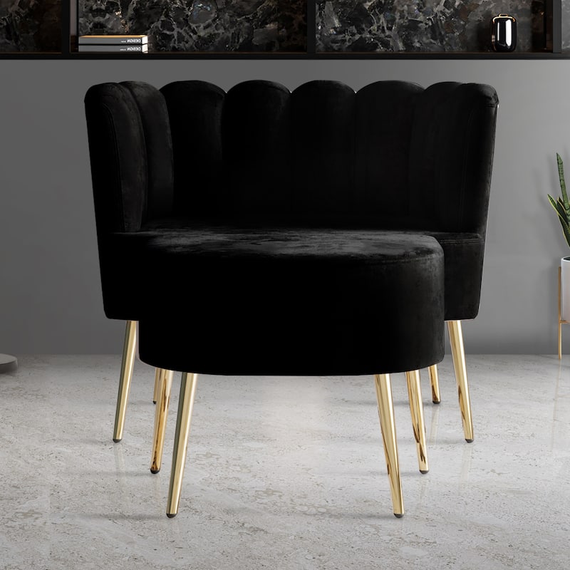 CraftPorch Luxurious Velvet Upholstered Accent Chair with Stool