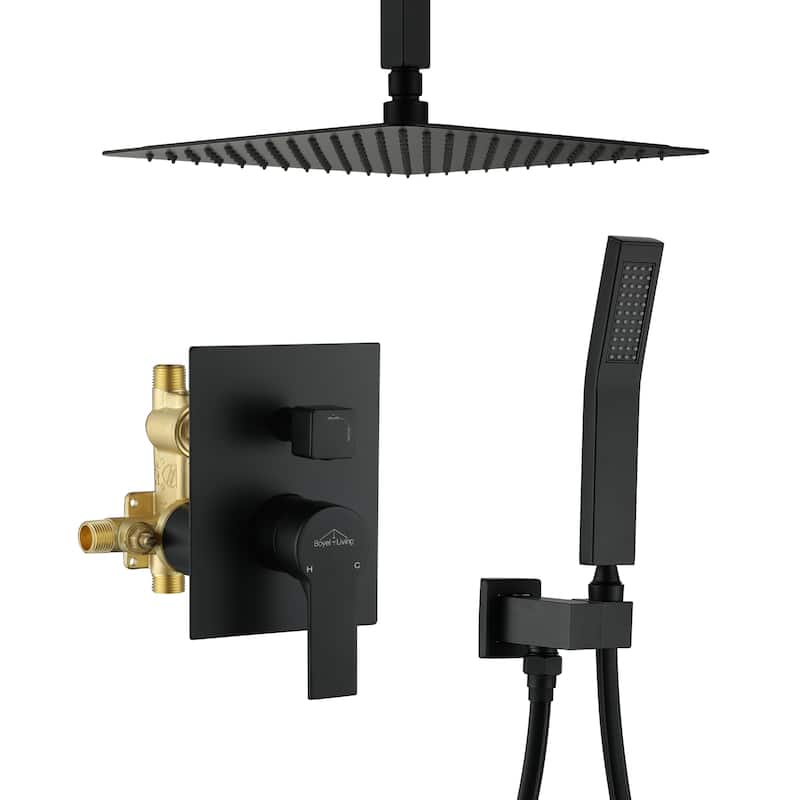 2.5 GPM 12 in. Ceiling Mount Dual Shower Heads with Pressure Balance Valve - 12" - Matte Black