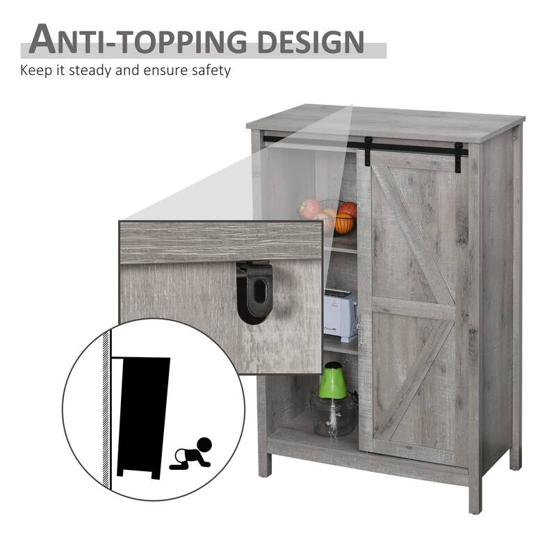 HOMCOM Cupboard Storage Cabinet/Home 3-Tier Organizer with Barn Door, and Adjustable Shelf - 35*17.75*52.25