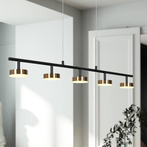 Modern 5-Light Black Gold LED Chandelier 35.5'' Linear Island Lights for Dining Room - 35.5" L x 3.5" W x 4.5" H