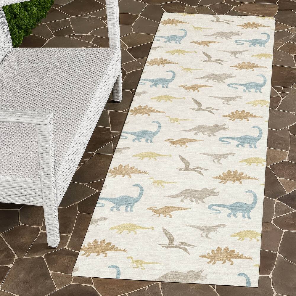 Machine Washable Indoor/ Outdoor Modern Dinosaur Chantille Rug