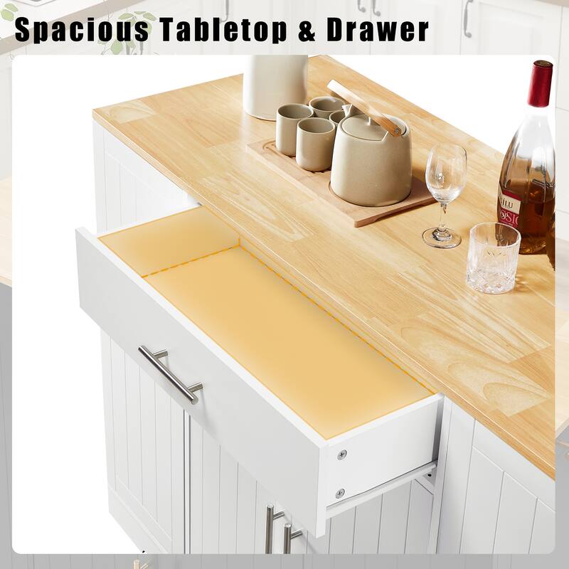 Kitchen Island with Hidden Trash Can, Multi Functional Mobile Island Table, Breakfast Bar with Drawer & Adjustable Shelves