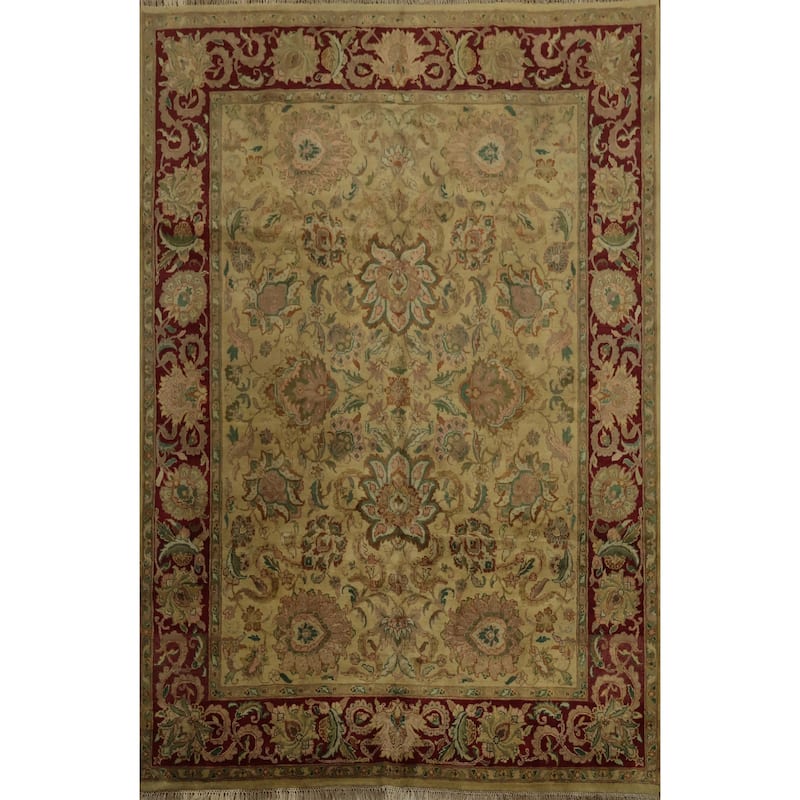 Hand Knotted Oriental 100% Wool Carpet Traditional Floral Yellow & Gold Agra Area Rug - 10' 0'' X 7' 10''