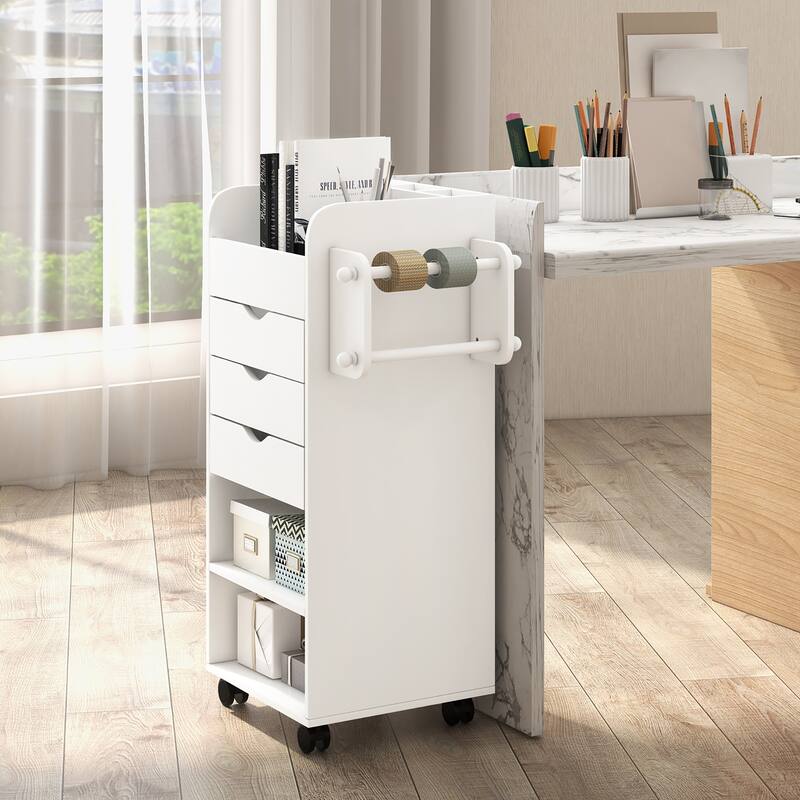 Gymax Rolling Craft Storage Cart Wooden Utility Cart w/3 Drawers 3 - See Details