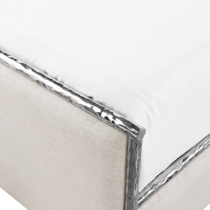 Furniture of America Zayen Modern Beige Upholstered Queen Size Hammered Metal Platform Bed