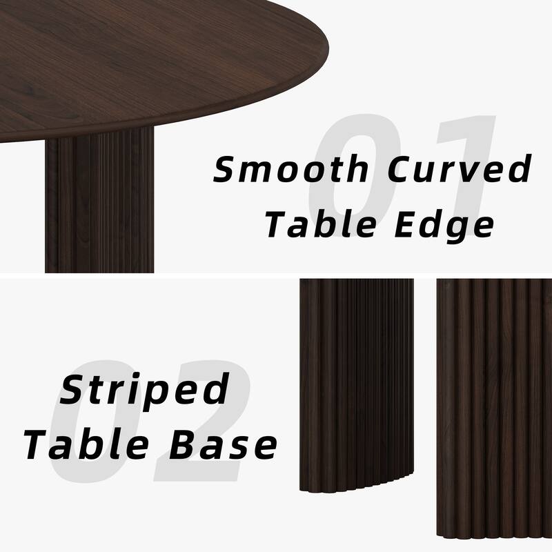 Modern Round Dining Table with Striped Column Legs Solid Wood Kitchen Table Anti-Scratch Footpads