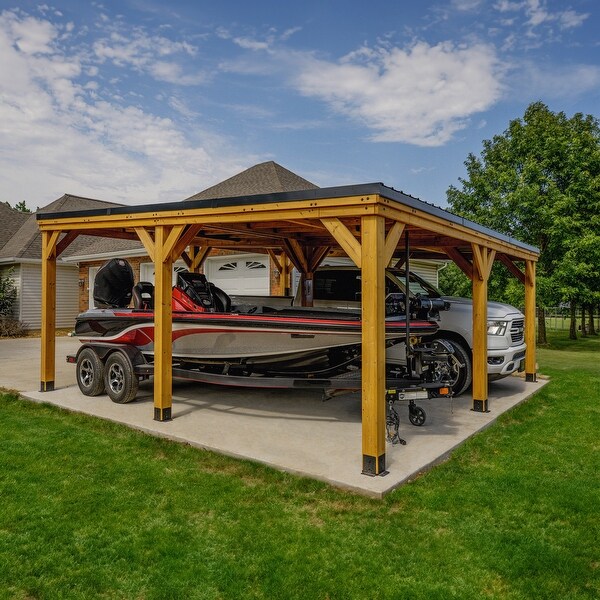 Backyard Discovery Kingsport 20x20' Cedar Wood Carport with Steel
