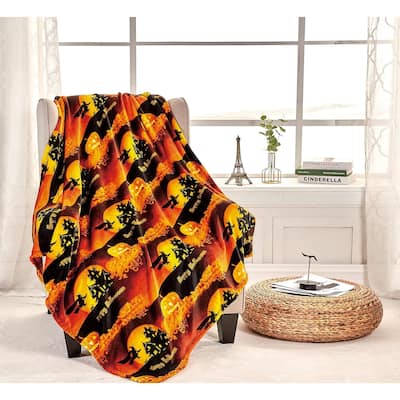 Velvet Touch Holiday Throw Fleece Blanket (50" x 60") - Happy Halloween!