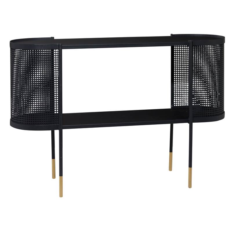 Metal Mesh Side Panel Console Table with Open Center Storage - Black - Roche River Decor - 15"Wx47"Lx32"H