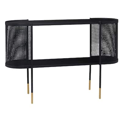 Metal Mesh Side Panel Console Table with Open Center Storage - Black - Roche River Decor - 15"Wx47"Lx32"H