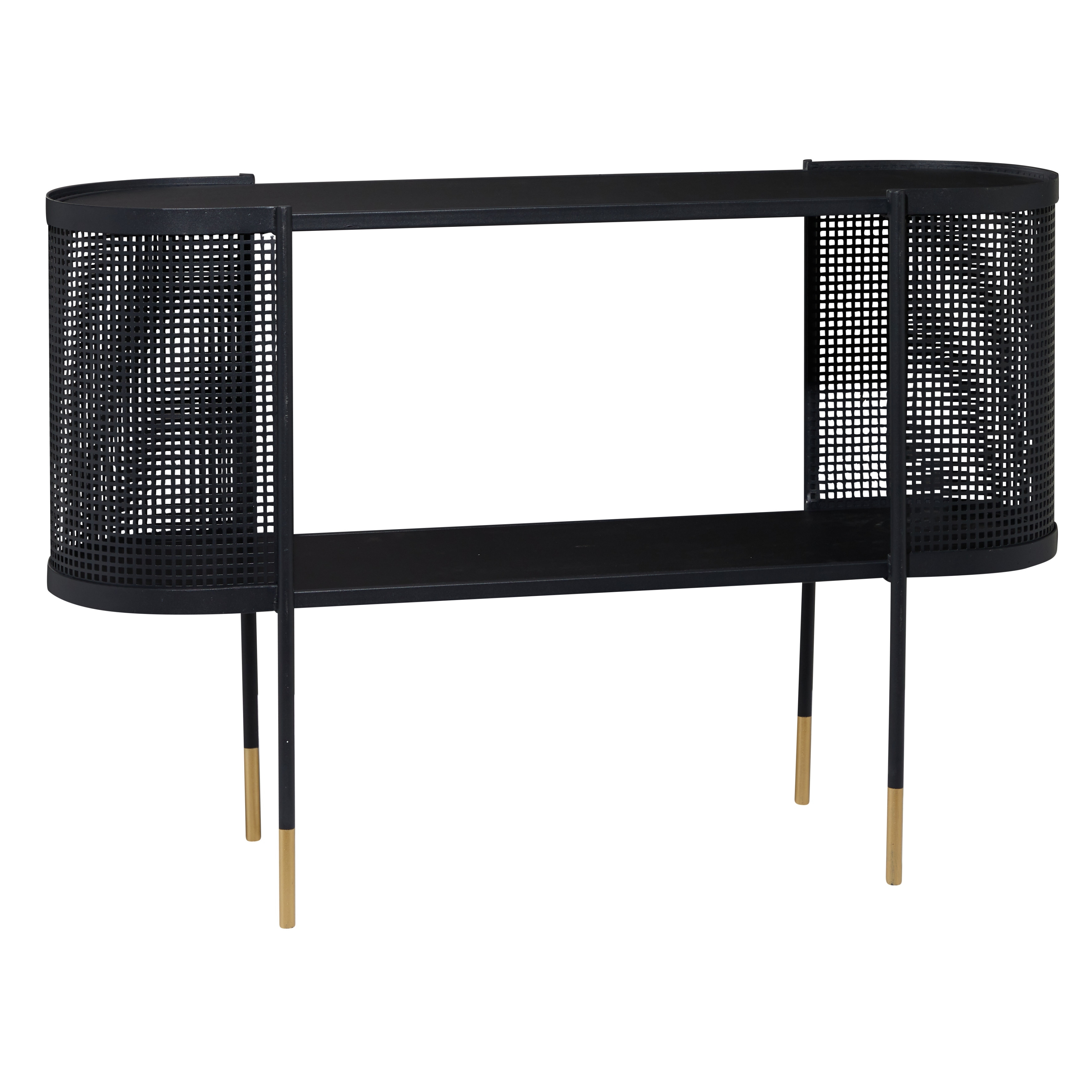 Metal Mesh Side Panel Console Table with Open Center Storage - Black - Roche River Decor - 15"Wx47"Lx32"H