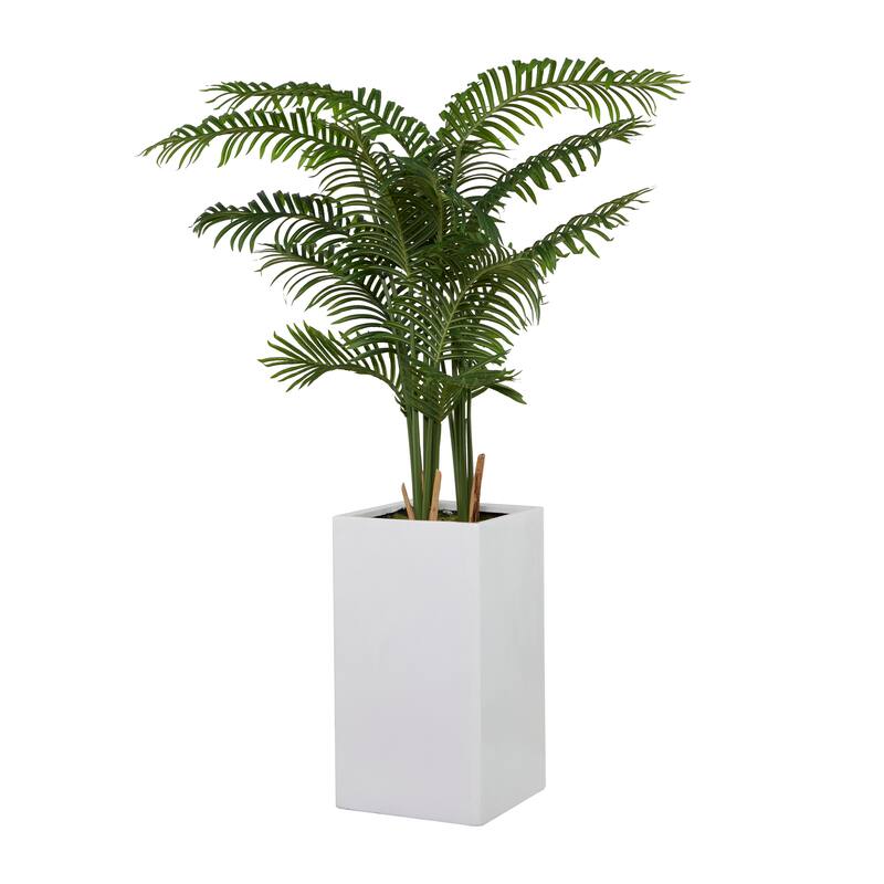 Faux Foliage Fern Artificial Tree with Realistic Leaves and White Fiberglass Pot - Green - Roche River Decor