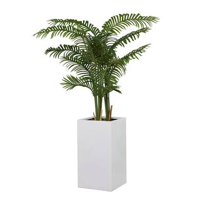 Faux Foliage Fern Artificial Tree with Realistic Leaves and White Fiberglass Pot - Green - Roche River Decor