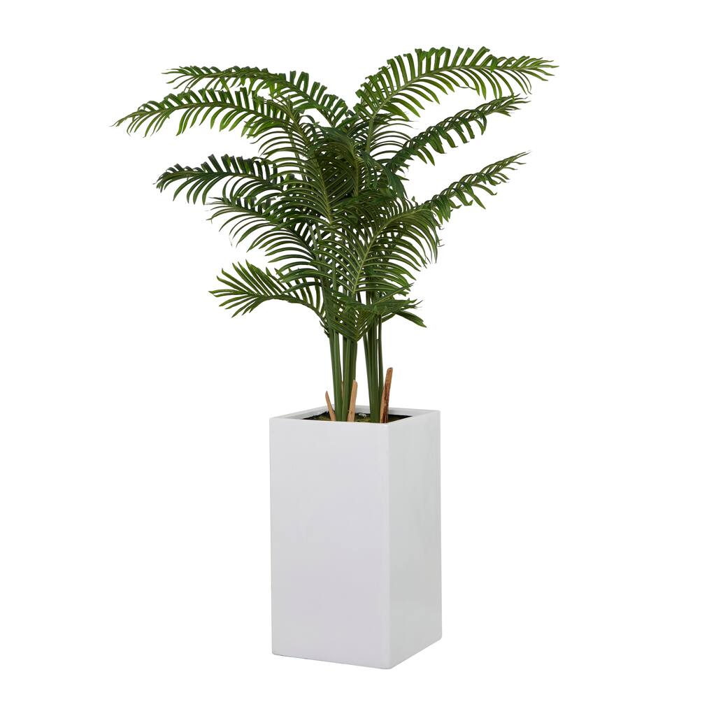 Faux Foliage Fern Artificial Tree with Realistic Leaves and White Fiberglass Pot - Green - Roche River Decor
