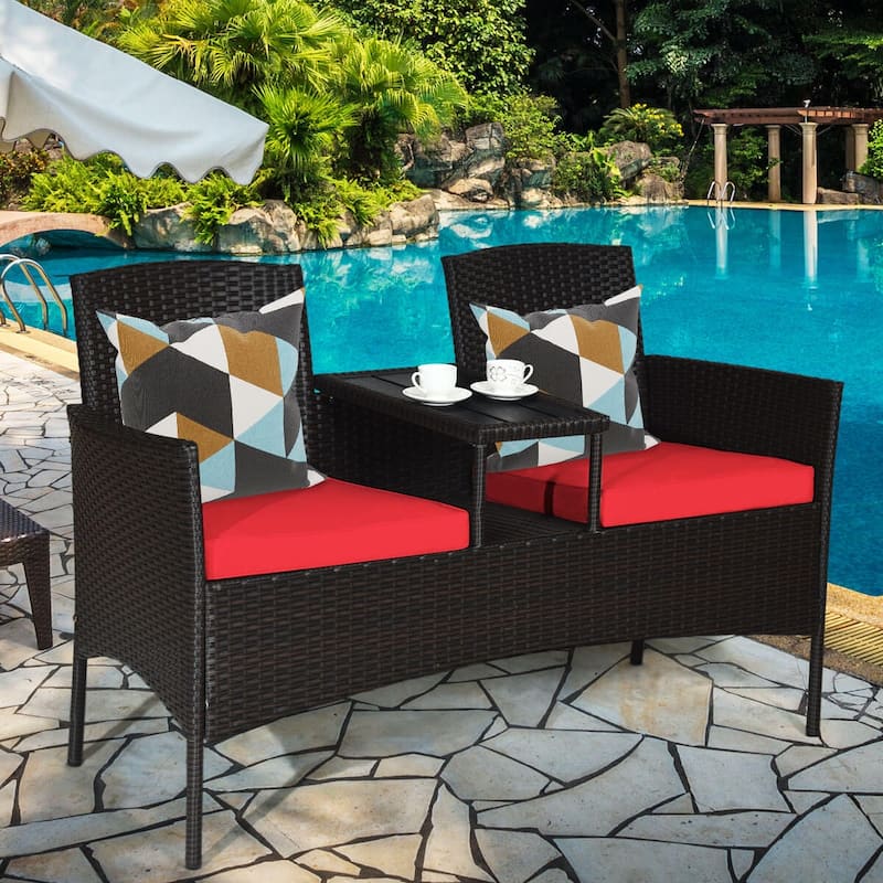 Costway Patio Rattan Conversation Set Seat Sofa Cushioned Loveseat - See Details