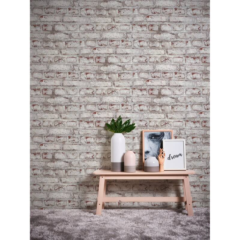 Galerie Wallcoverings Bricks and More Collection Distressed Plastered Brick Matte Finish Vinyl on Non-woven Wallpaper Roll