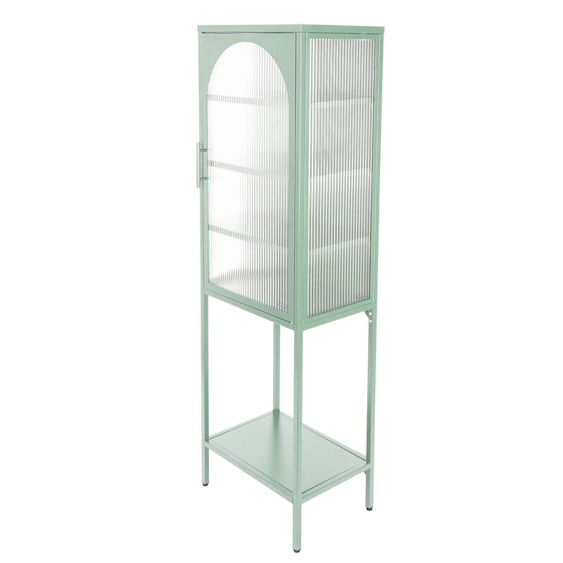 Stylish Tempered Glass High Cabinet with Arched Door Adjustable Shelves and Feet Anti-Tip Dust-free Fluted Glass Kitchen