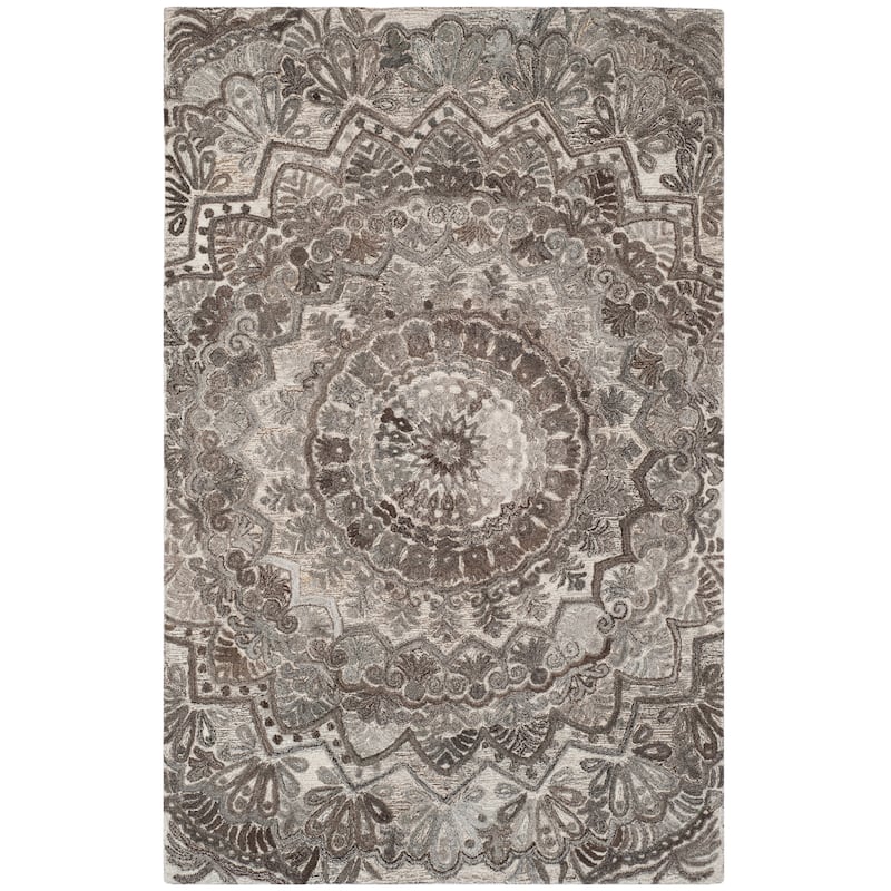 SAFAVIEH Handmade Marquee Genta Modern Medallion Wool Rug - 2' x 3' - Grey/Ivory