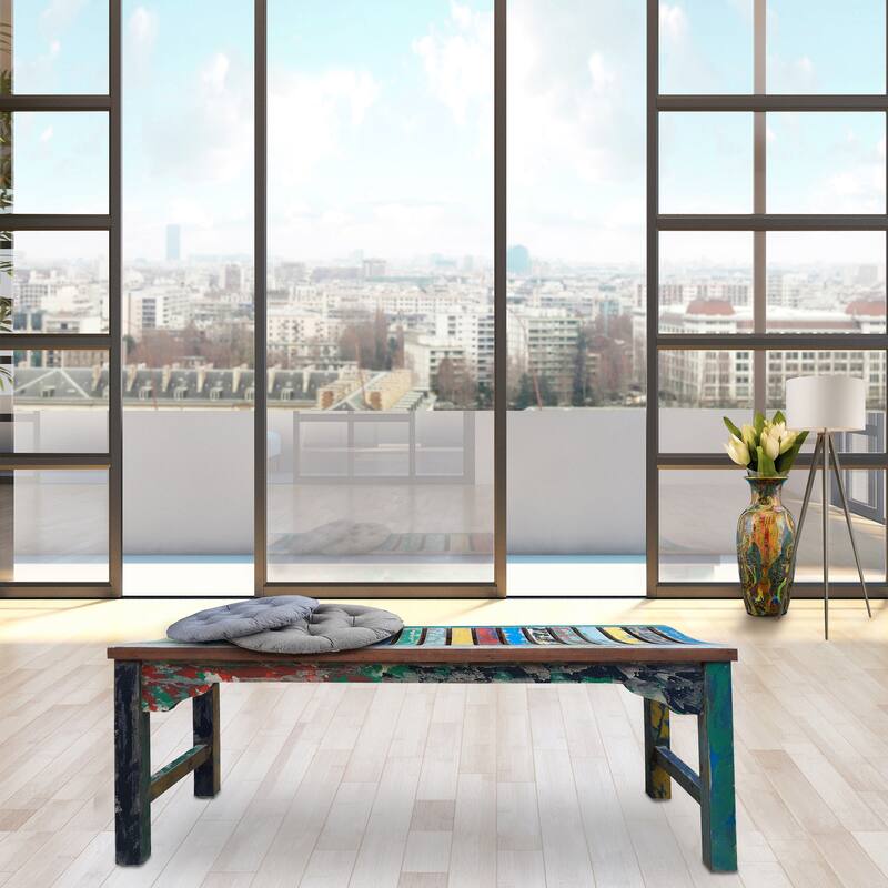 Chic Teak Backless Dining Bench made from Recycled Teak Wood Boats, 4 foot