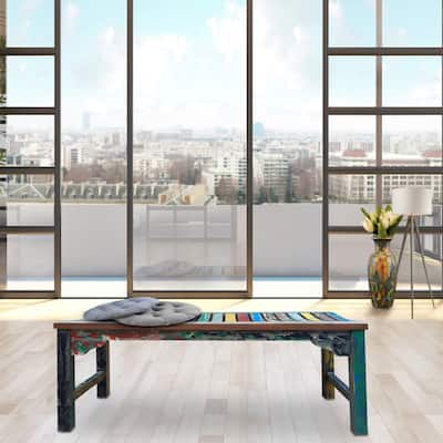 Chic Teak Backless Dining Bench made from Recycled Teak Wood Boats, 4 foot