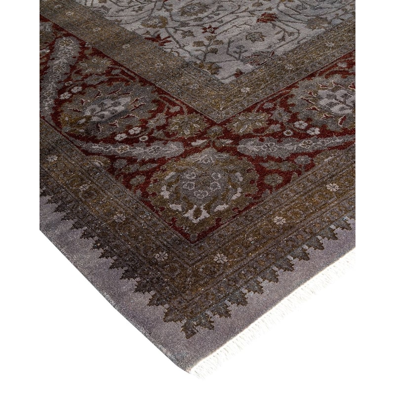 Overton Hand Knotted Wool Vintage Inspired Modern Contemporary Overdyed Gray Area Rug - 7' 10" x 8' 2"
