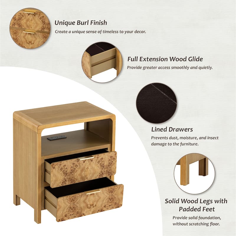 COZAYH Fully-Assembled Farmhouse Nightstand, Rustic Distressed Wood Retro Accent Dresser, Chest of Drawers,Boho