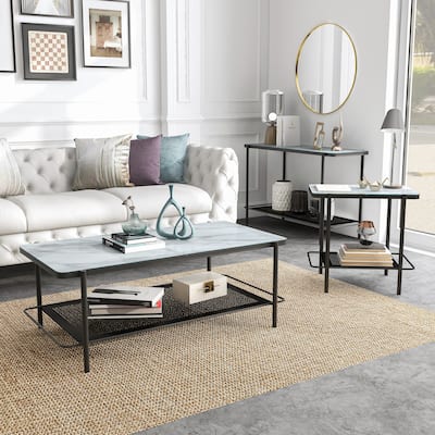 Puetz Contemporary White Glass Top 3-Piece Coffee Table Set by Furniture of America