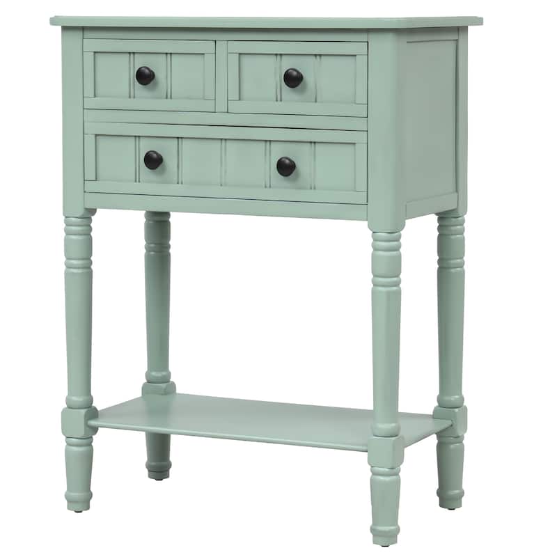 Living Room Narrow Console Table, Classic Solid Wood Entryway Sofa Table with 3 Drawers and Open Shelf, Easy Assembly