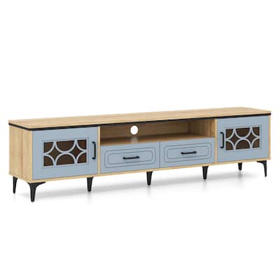 Modern 71" TV Console Table with Storage Drawers Cabinets and Cord Hole Metal Legs for Living Room - 71" x 14" x 18"