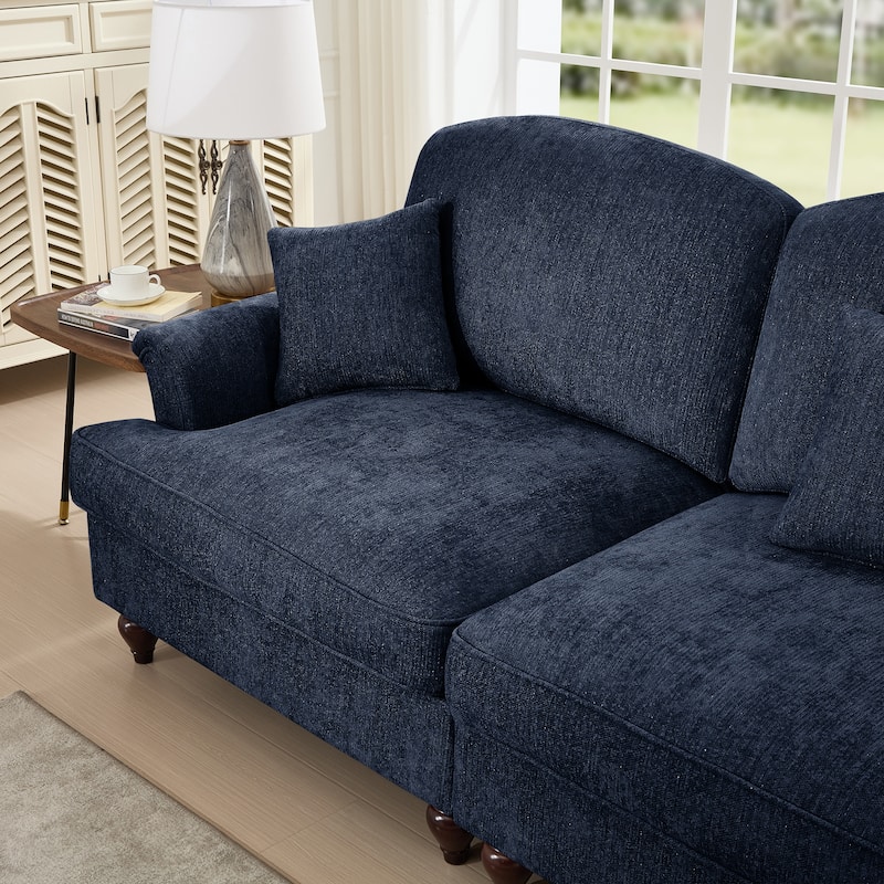 76.4" L Shaped 2-Seat Sectional Sofa, Chenille Couch with Ottoman, Flared Arms Loveseat with Removable Ruffles Pleats Skirts