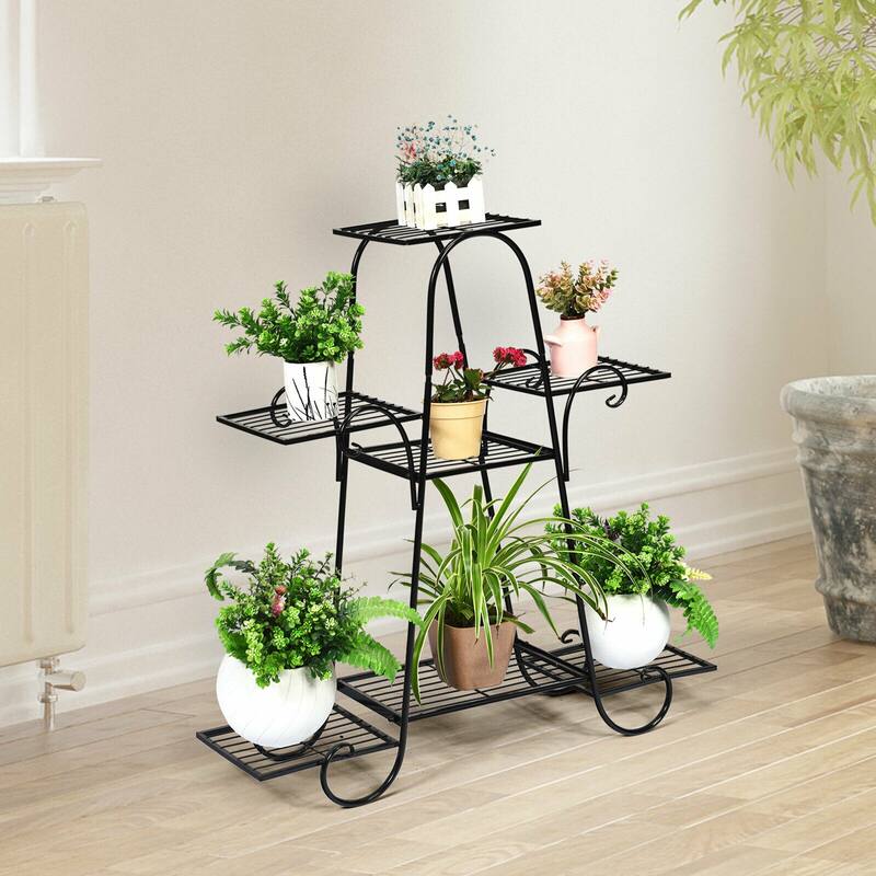 Gymax 7 Tier Plant Stand Metal Shelf Multilayer Potted Display Rack - 32.5'' x 10'' x 32''