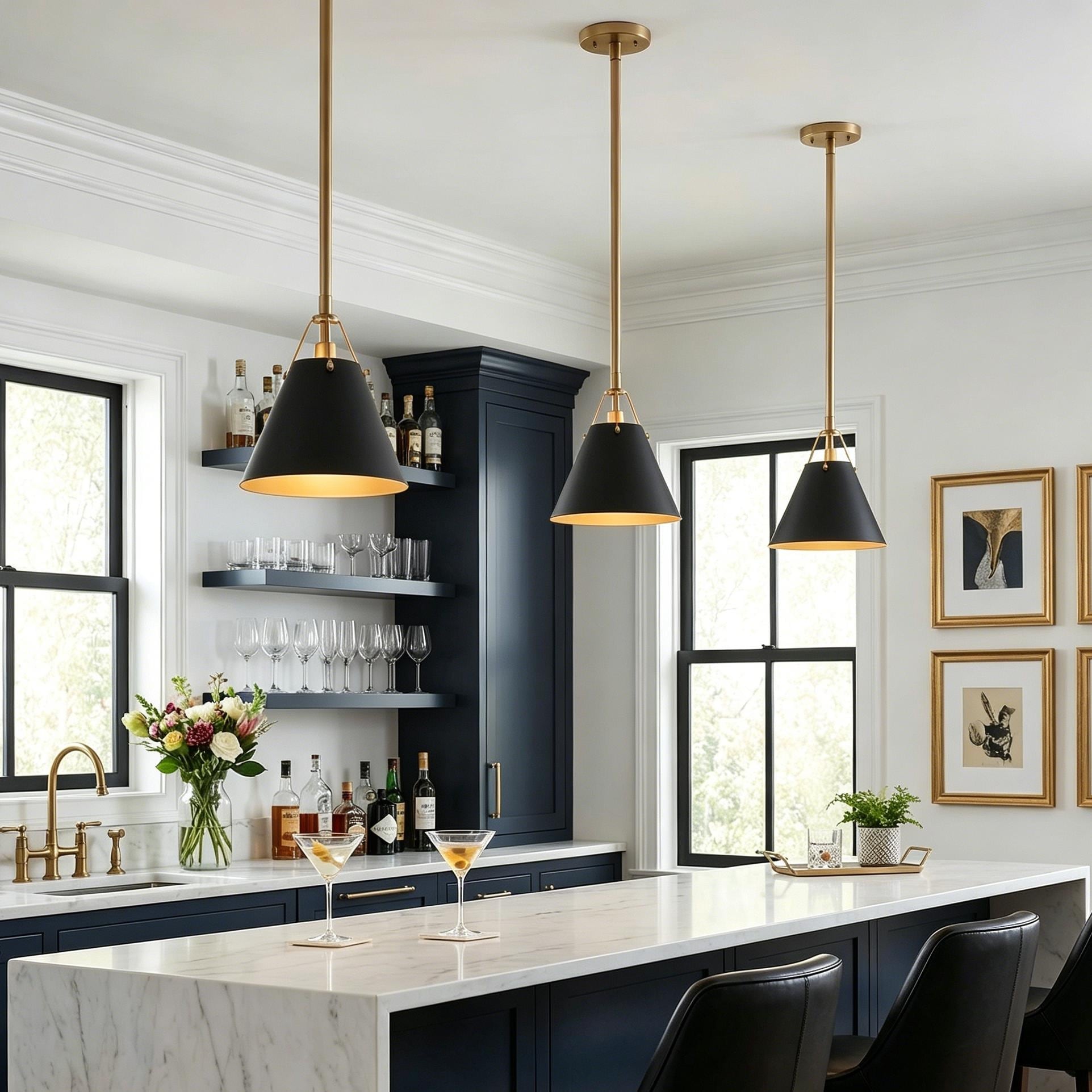 Modern Transitional Metal 1-Light Cone Kitchen Pendant Bar Ceiling Light - D 7.9" x H 67.9"