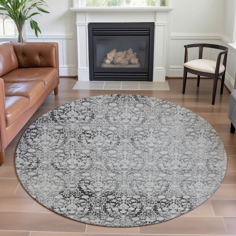 Premium Washable Super Soft Vintage Traditional Mayfield Rug - Charcoal - 8' x 8'