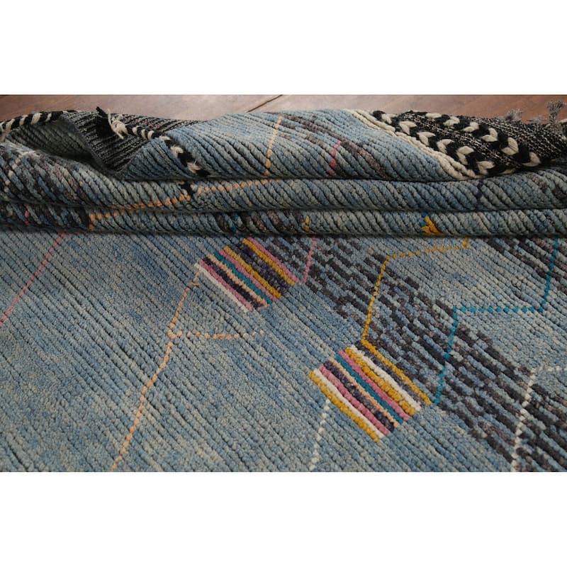 Striped Moroccan Oriental Area Rug Hand-Knotted Wool Carpet - 6'7"x 10'10"