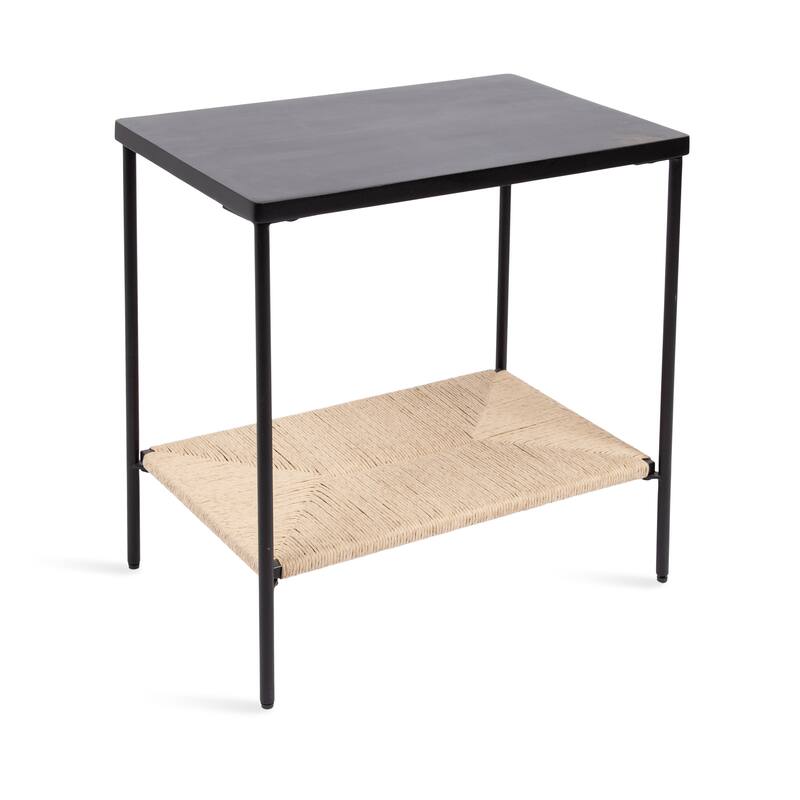 Kate and Laurel Mandell Wood and Natural Woven Side Table - 22x14x22 - 22x14x22 - Natural/Black