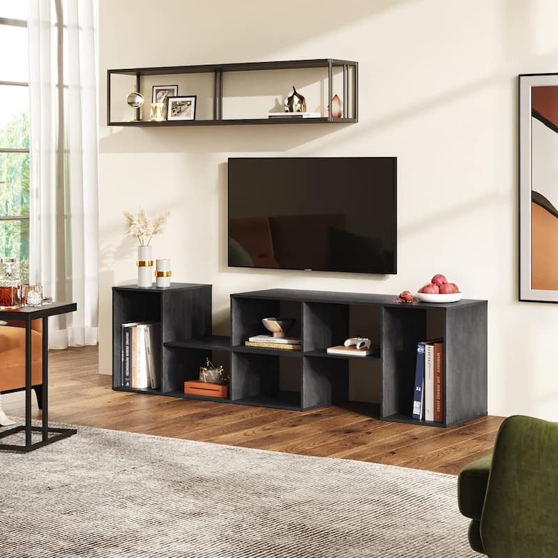 Grondin 2-Piece L Shaped TV Stand, Multi-Functional Free Combination Media Console Bookshelf for Living Room Bedroom - Black