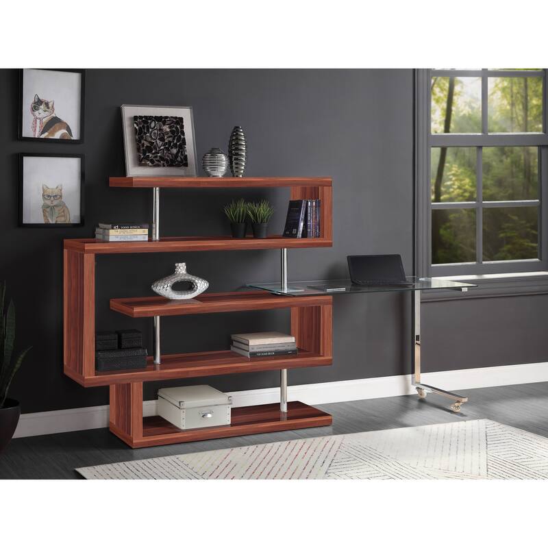 Chrome High Gloss Finish Writing Desk with Shelf
