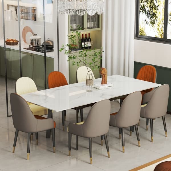 Modern Extra Large Extendable Dining Table Rectangular Slate Top Steel