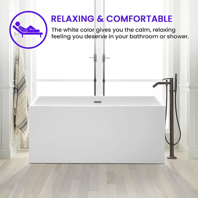Vanity Art 59" Acrylic Freestanding Soaking Bathtub with Overflow & Pop-up Drain