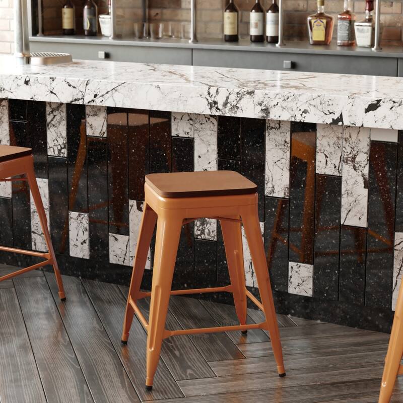 Indoor/Outdoor Backless Counter Stool with Poly Resin Seat