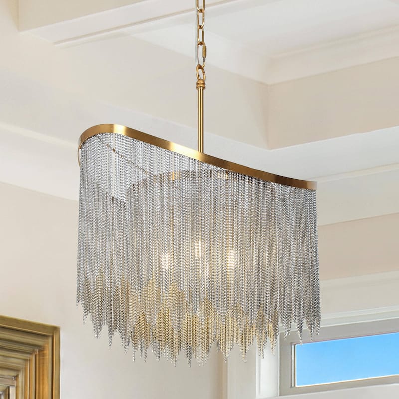 Modern Glam 4-Light Chain Fringe Chandelier for Dining Room Bedroom - D18" x H80.8" Max